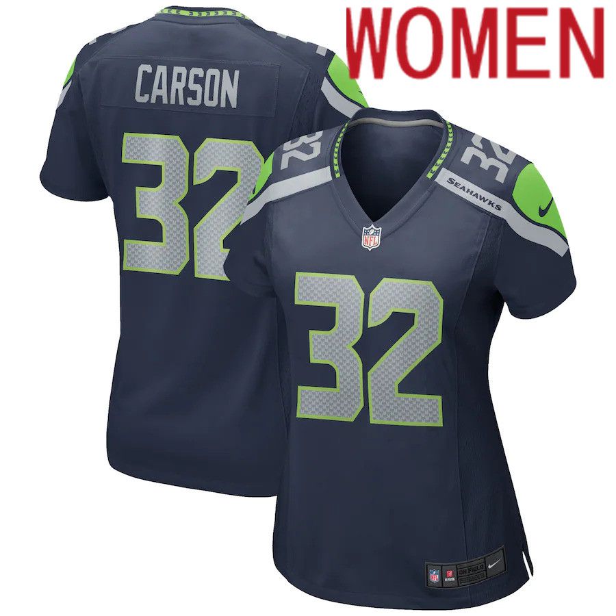 Women Seattle Seahawks 32 Chris Carson Nike Navy Game NFL Jersey